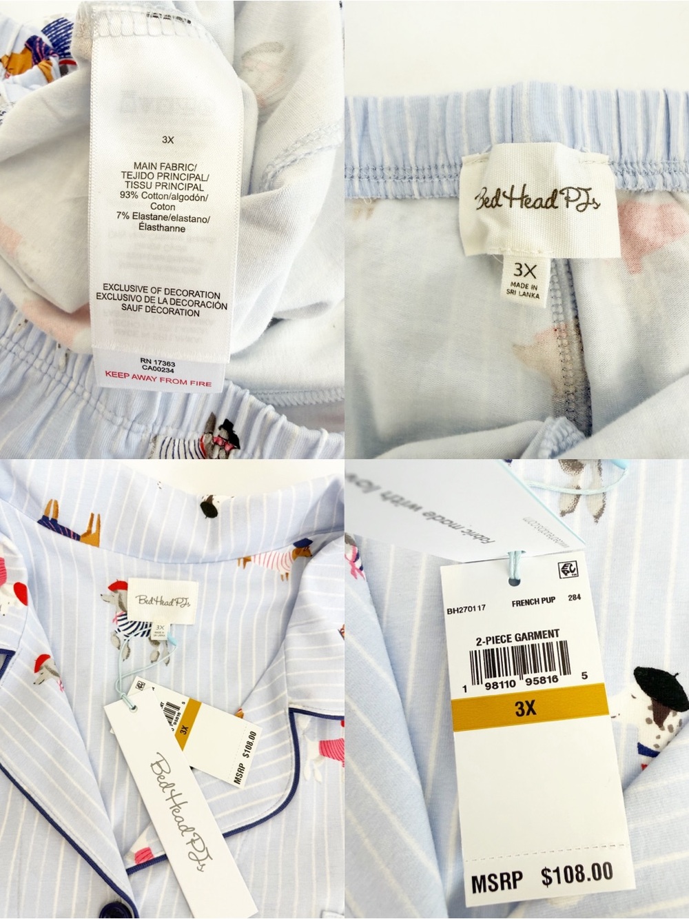 BedHead French Pups Short Sleeve Classic Jersey Cropped Pajama Set Parisian Dog - Picture 16 of 16